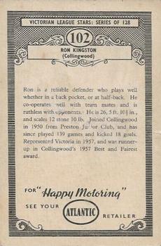 1958 Atlantic Petrol Stations Victorian League Stars #102 Ron Kingston Back